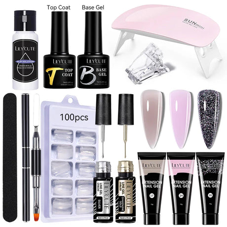 LILYCUTE Nail Gel Set 6W LED Lamp Full Manicure Set Vernis Semi Permanent Quick Extension Nail Kit Gel Set For Nails Tool Kit