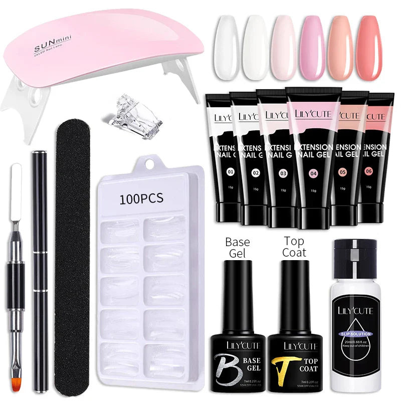 LILYCUTE Nail Gel Set 6W LED Lamp Full Manicure Set Vernis Semi Permanent Quick Extension Nail Kit Gel Set For Nails Tool Kit