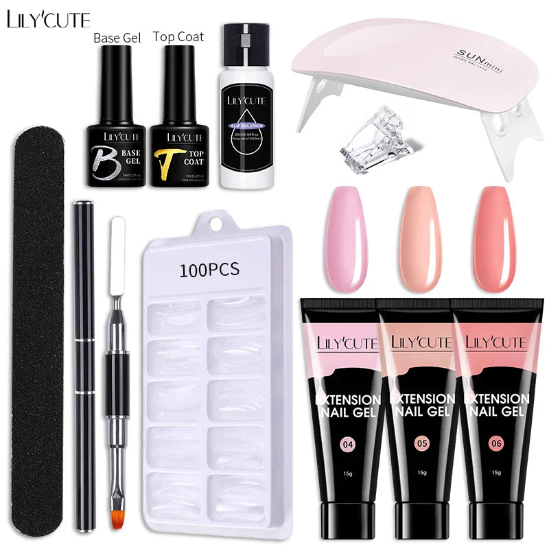 LILYCUTE Nail Gel Set 6W LED Lamp Full Manicure Set Vernis Semi Permanent Quick Extension Nail Kit Gel Set For Nails Tool Kit