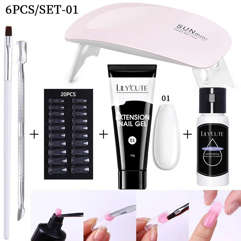 LILYCUTE Nail Gel Set 6W LED Lamp Full Manicure Set Vernis Semi Permanent Quick Extension Nail Kit Gel Set For Nails Tool Kit