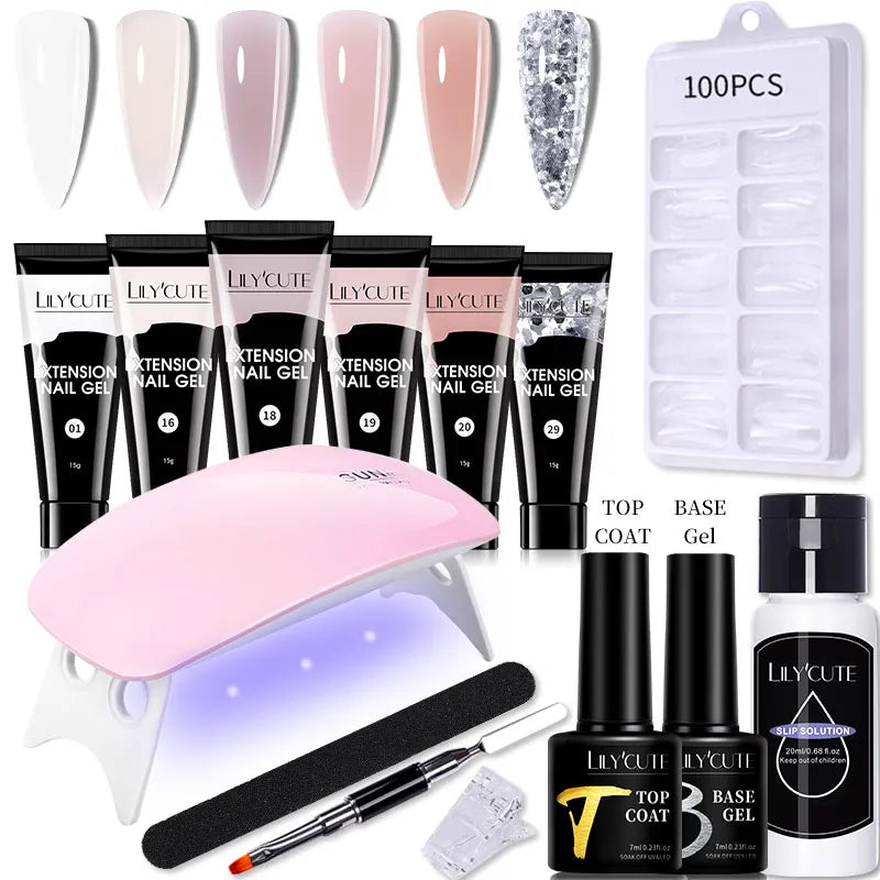 LILYCUTE Nail Gel Set 6W LED Lamp Full Manicure Set Vernis Semi Permanent Quick Extension Nail Kit Gel Set For Nails Tool Kit