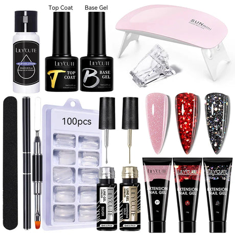 LILYCUTE Quick Extension Gel Reflective Liner Gel Nail Polish LED Lamp Full Manicure Set Vernis Semi Permanent Nail Art Tool Kit