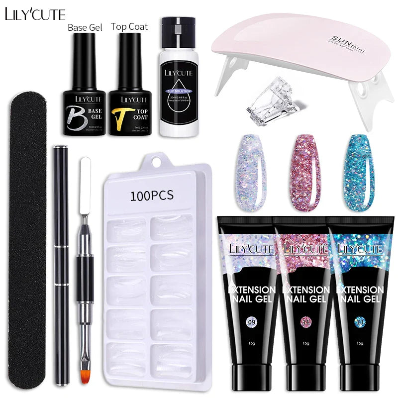 LILYCUTE Quick Extension Gel Reflective Liner Gel Nail Polish LED Lamp Full Manicure Set Vernis Semi Permanent Nail Art Tool Kit