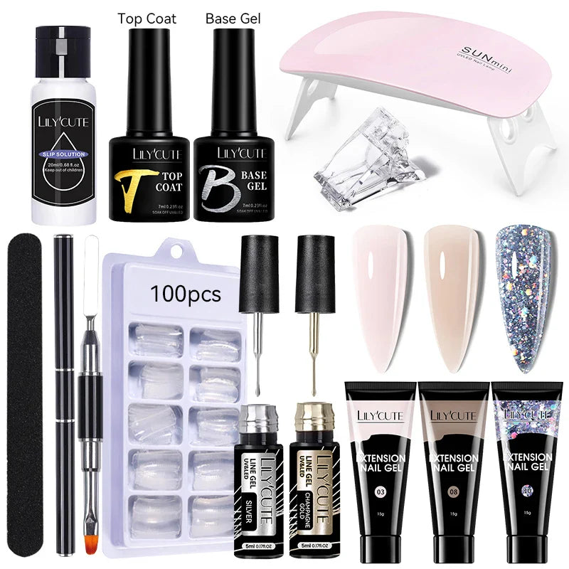 LILYCUTE Quick Extension Gel Reflective Liner Gel Nail Polish LED Lamp Full Manicure Set Vernis Semi Permanent Nail Art Tool Kit