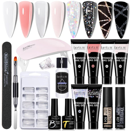 LILYCUTE Quick Extension Gel Reflective Liner Gel Nail Polish LED Lamp Full Manicure Set Vernis Semi Permanent Nail Art Tool Kit