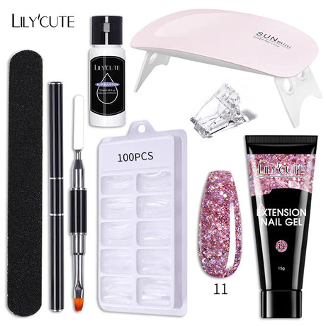 LILYCUTE Quick Extension Gel Reflective Liner Gel Nail Polish LED Lamp Full Manicure Set Vernis Semi Permanent Nail Art Tool Kit