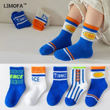 LJMOFA 5 Pairs Children Socks for Girls Boy Cartoon Toddler Cotton Knitted Sports Socks Four Seasons New Kids Tube Socks C161