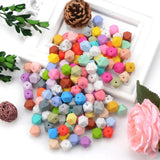 LOFCA 30pcs Silicone Beads Mini Hexagon 14mm Baby Teething Toys Necklace Food Grade Baby Teether BPA Free DIY Silicone Jewelry