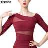 Ladies Dance Tops for Women Ballroom Latin Yoga Crop Tops Shirt Adult Female Sexy Mesh 1/2 Sleeve Blouse Dance Leotard Clothes