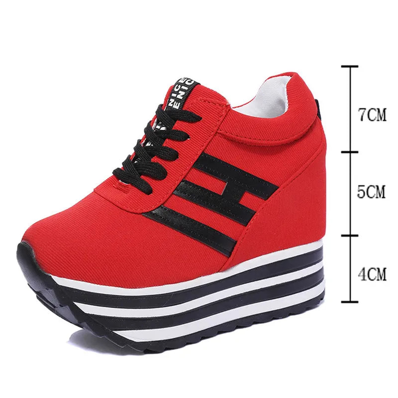 Ladies Platform Flat Casual Shoes Hidden Slope Heel Sneakers Women's Vulcanized 9 Cm Increased Spring Autumn Frosted Suede Inner