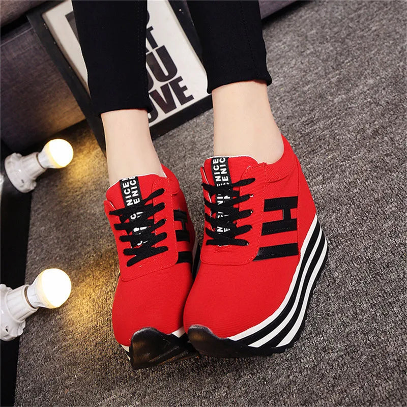 Ladies Platform Flat Casual Shoes Hidden Slope Heel Sneakers Women's Vulcanized 9 Cm Increased Spring Autumn Frosted Suede Inner