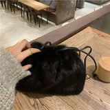 Ladies Real Mink Messenger Bag Ladies Fashion Shoulder Bag Fluffy Mink Fur Drawstring Fur Bag