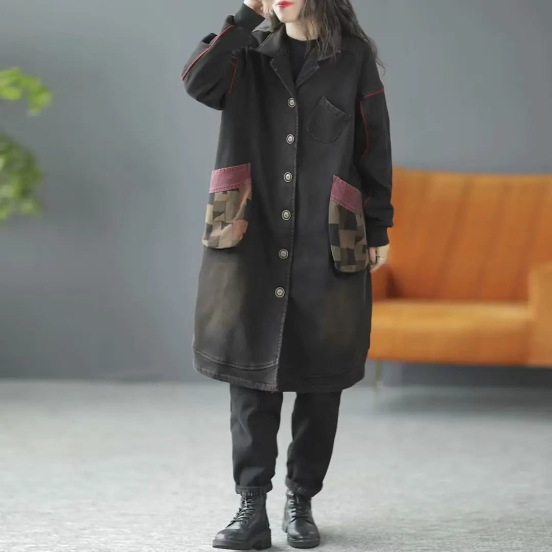 Lady Denim Coat 2023 Winter Autumn Pockets Loose Cardigan Fleece Retro Casual Korean Fashion Warm Long Coat Female YoyiKamomo