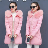 Lady Winter Coat Women Down Cotton Fur Collar Hooded Jacket Woman Casual Warm Outerwear Jackets Female Girls Black Clothes 1187