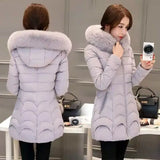 Lady Winter Coat Women Down Cotton Fur Collar Hooded Jacket Woman Casual Warm Outerwear Jackets Female Girls Black Clothes 1187