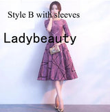 Ladybeauty New Arrival Luxury Scoop collar sleeveless Embroidery Zipper Cocktail Dresses A-line Tea Length Formal Dress