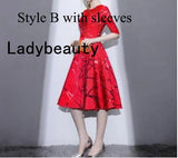 Ladybeauty New Arrival Luxury Scoop collar sleeveless Embroidery Zipper Cocktail Dresses A-line Tea Length Formal Dress