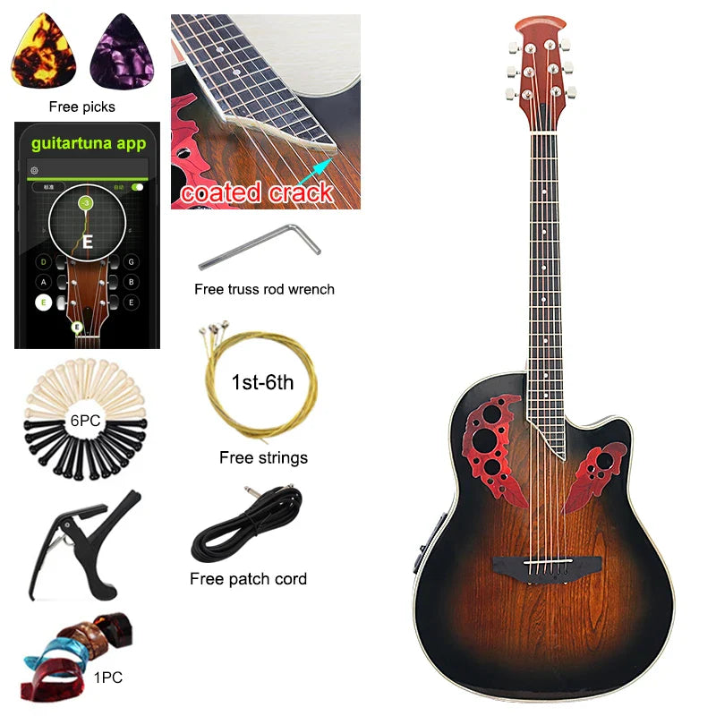 Laminated Spruce wood Electric Acoustic Guitar 6 Strings Round Back Ovation Model 41 Inch Cutaway Design Folk Guitar