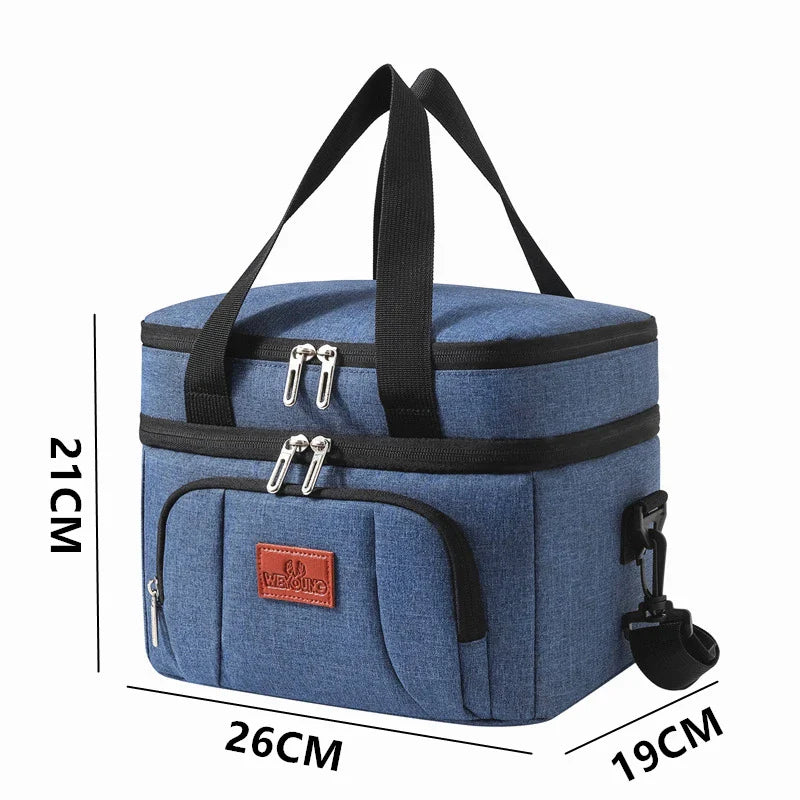 Large Capacity Double Layer Insulation Bento Lunch Bag Portable Picnic Cooler Ice Pack Waterproof Food Thermal Lunchbox Bags