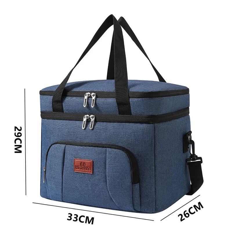 Large Capacity Double Layer Insulation Bento Lunch Bag Portable Picnic Cooler Ice Pack Waterproof Food Thermal Lunchbox Bags