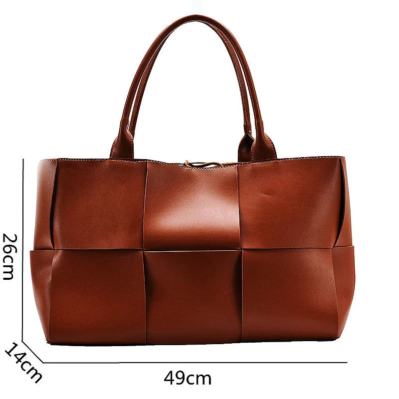 Large Capacity Soft PU Tote Bag for Women 2021 Luxury Designer Bag Woven Design Shoulder Shopping Handbags Ladies Fashion Purse