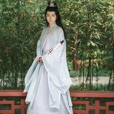 Large Size 3XL Hanfu Men Chinese Traditional Cosplay Costume Halloween Cos Costume Ancient Hanfu Blue&White Shirt+Skirt Sets