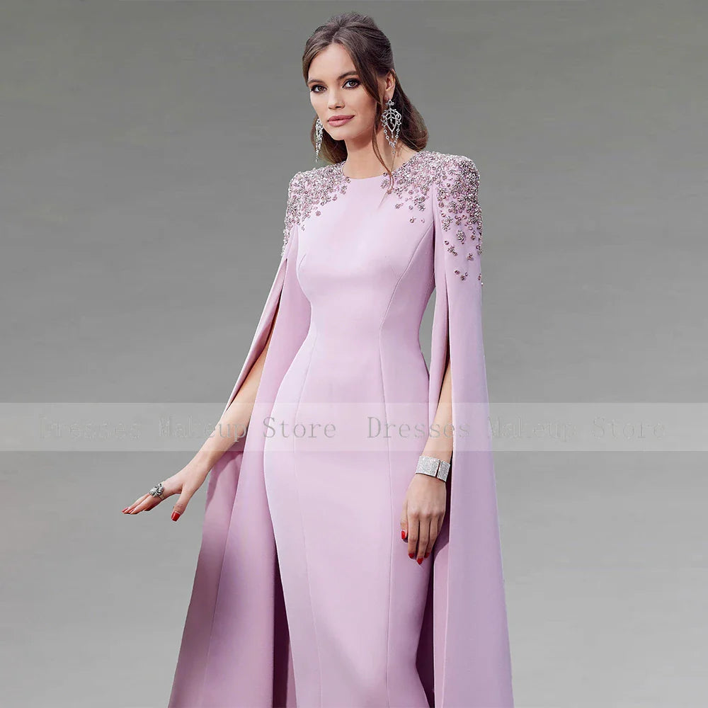 Lavender Monter of the Bride Dress Long Crystal O Neck Mermaid Luxury Wedding Guest Gown Women 2024 Trumpet Formal Party Dresses