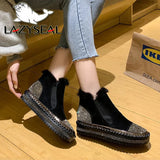 LazySeal Warm Real Mink Fur Shoes Women Luxury Crystal Hand Stitching Leather Winter Large Size High Platform Shoes Slip-on