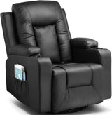 Leather Lounge Modern Sofa Seat with Heated Massage Lounge 360 Degree Swivel with Drink Holder Living Room Chair