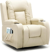 Leather Lounge Modern Sofa Seat with Heated Massage Lounge 360 Degree Swivel with Drink Holder Living Room Chair