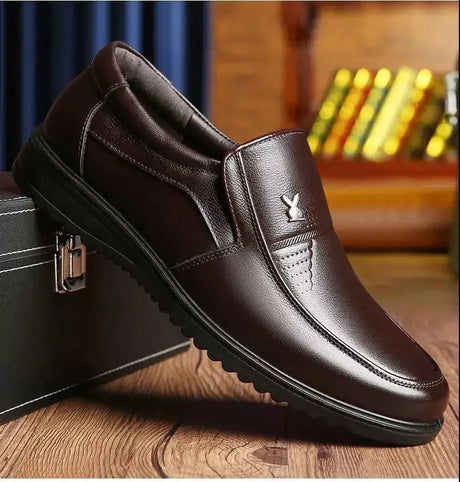 Leather Shoes Business New Men's Casual Patent Leather Shoe Breathable Soft Bottom Middle-Aged and Elderly Dad Dress Shoes Men