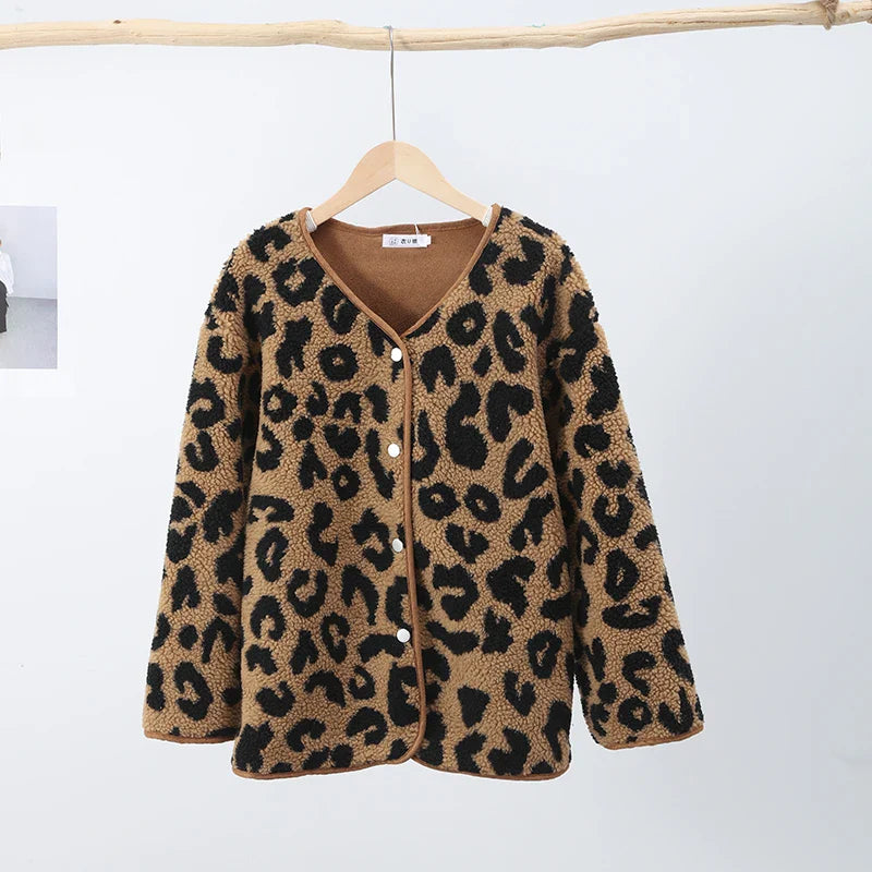 Leopard Woman Winter Jacket Coat O-neck Casual Fake Fur Warm Top Autumn Korean Leather Fur Integrated Elegant Female Outwear