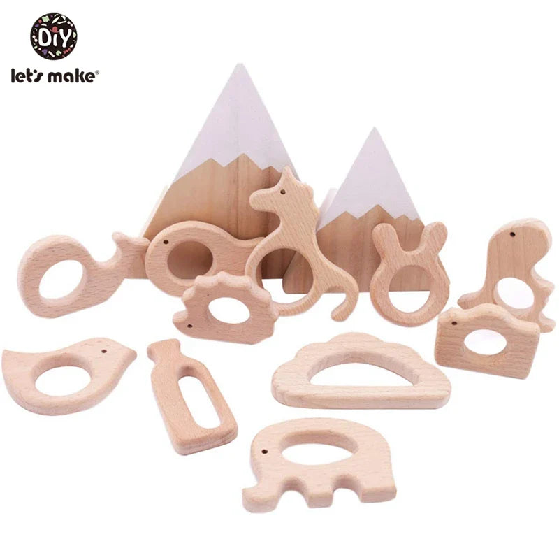 Let's Make 20pcs/lot Food Grade Beech Wooden Teethers Handmade  Pigeon Teether Wooden Animal Teethers Set