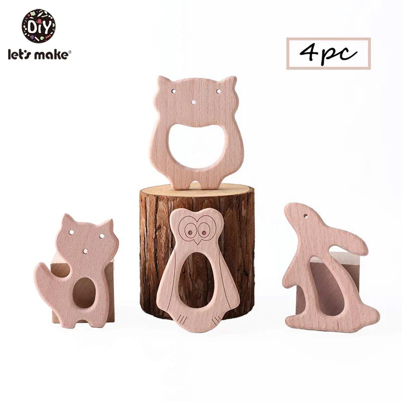 Let's Make 20pcs/lot Food Grade Beech Wooden Teethers Handmade  Pigeon Teether Wooden Animal Teethers Set