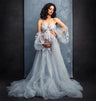 Light Blue Maternity Dresses for Photoshoot Baby Shower 3D Floral Applique Off the Shoulder Bridal Prom Gown Women Pregnant