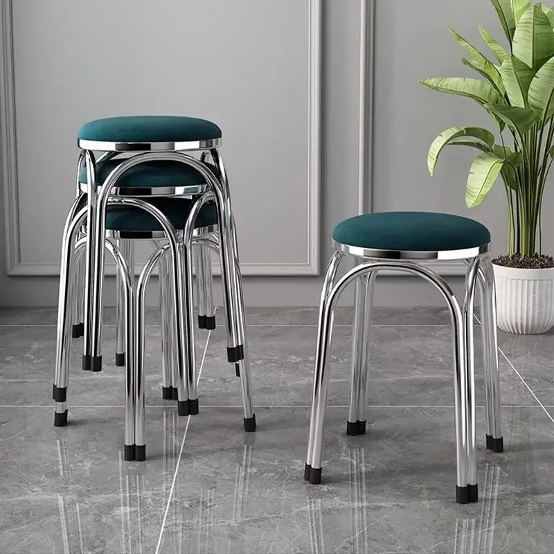 Light Luxury Stainless Steel Thickened Stools Stackable for Dining Chairs Household Modern Simple Round Ottomans Low Benches