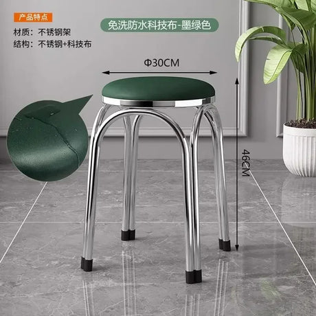 Light Luxury Stainless Steel Thickened Stools Stackable for Dining Chairs Household Modern Simple Round Ottomans Low Benches