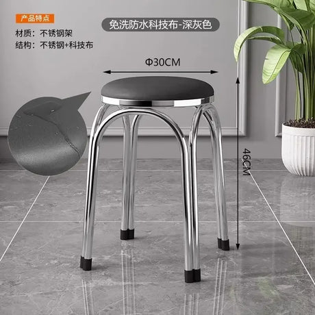 Light Luxury Stainless Steel Thickened Stools Stackable for Dining Chairs Household Modern Simple Round Ottomans Low Benches