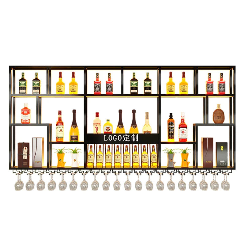 Light Shelf Wine Racks Modern Black Restaurant Vertical Display Cabinet Commercial Storage Wall Hanging Mueble De Bar Furniture