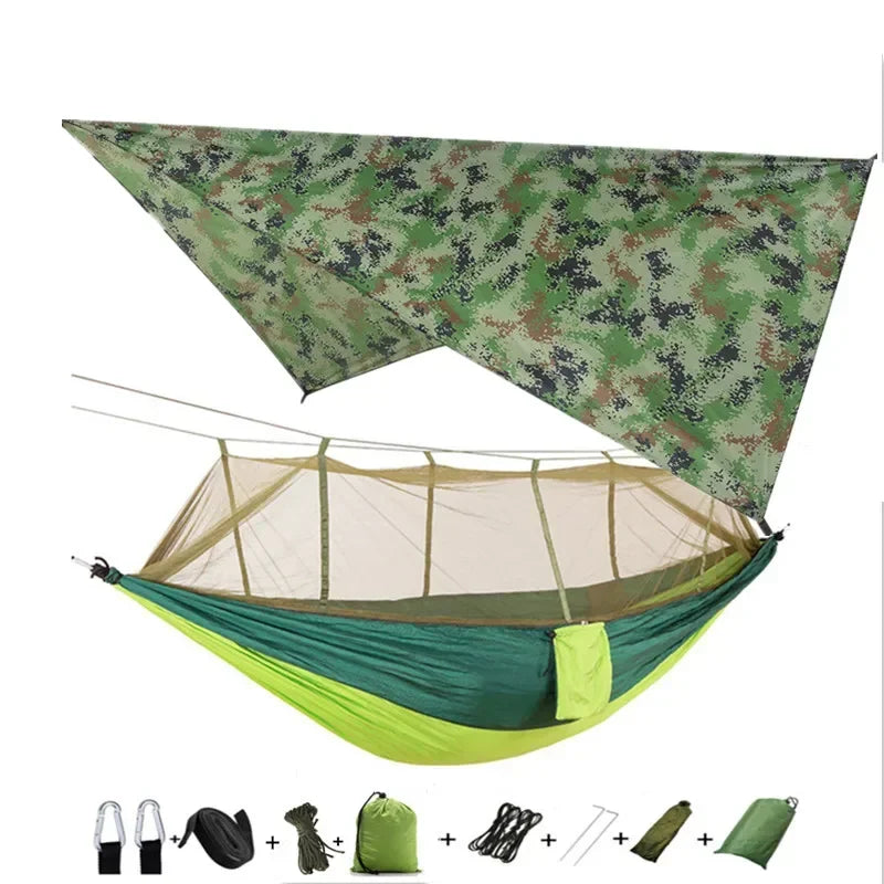 Lightweight Portable Camping Hammock and Tent Awning Rain Fly Tarp Waterproof Mosquito Net Hammock Canopy 210T Nylon Hammocks