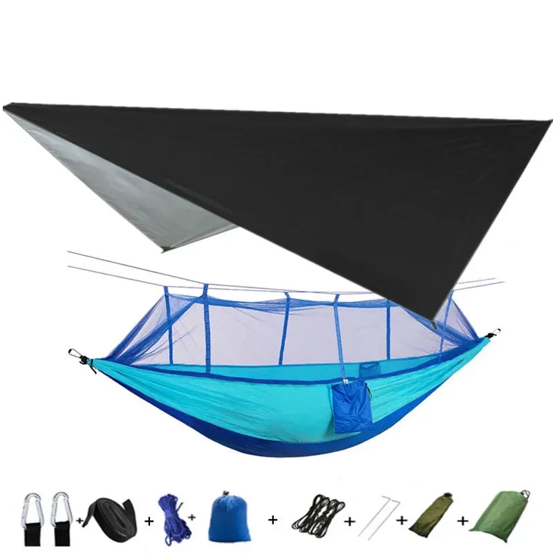 Lightweight Portable Camping Hammock and Tent Awning Rain Fly Tarp Waterproof Mosquito Net Hammock Canopy 210T Nylon Hammocks