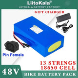 LiitoKala 48V 32ah 1500W electric bike battery 20ah 24ah 18ah 15ah 18650 lithium batteries 54.6v 750W 1000W ebike motor Charger