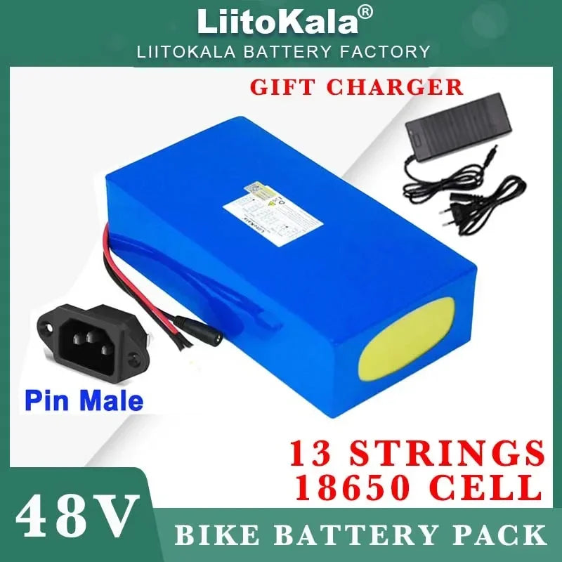 LiitoKala 48V 32ah 1500W electric bike battery 20ah 24ah 18ah 15ah 18650 lithium batteries 54.6v 750W 1000W ebike motor Charger