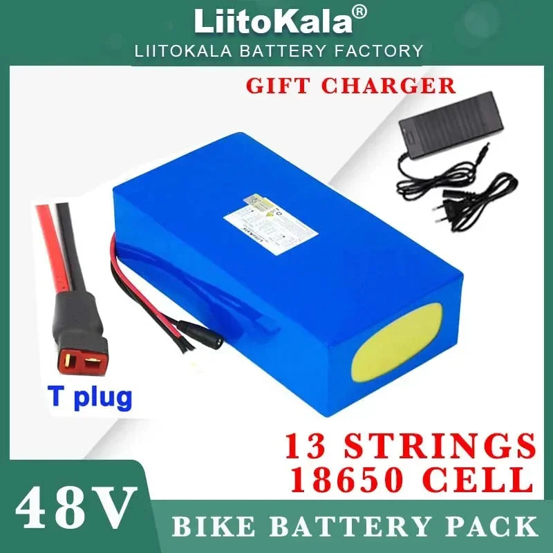 LiitoKala 48V 32ah 1500W electric bike battery 20ah 24ah 18ah 15ah 18650 lithium batteries 54.6v 750W 1000W ebike motor Charger