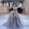 Lily Grey Tulle Special Occasion Dresses Tiered Layer A Line Formal Gown Off the Shoulder Long Evening Dress vestidos de fiesta