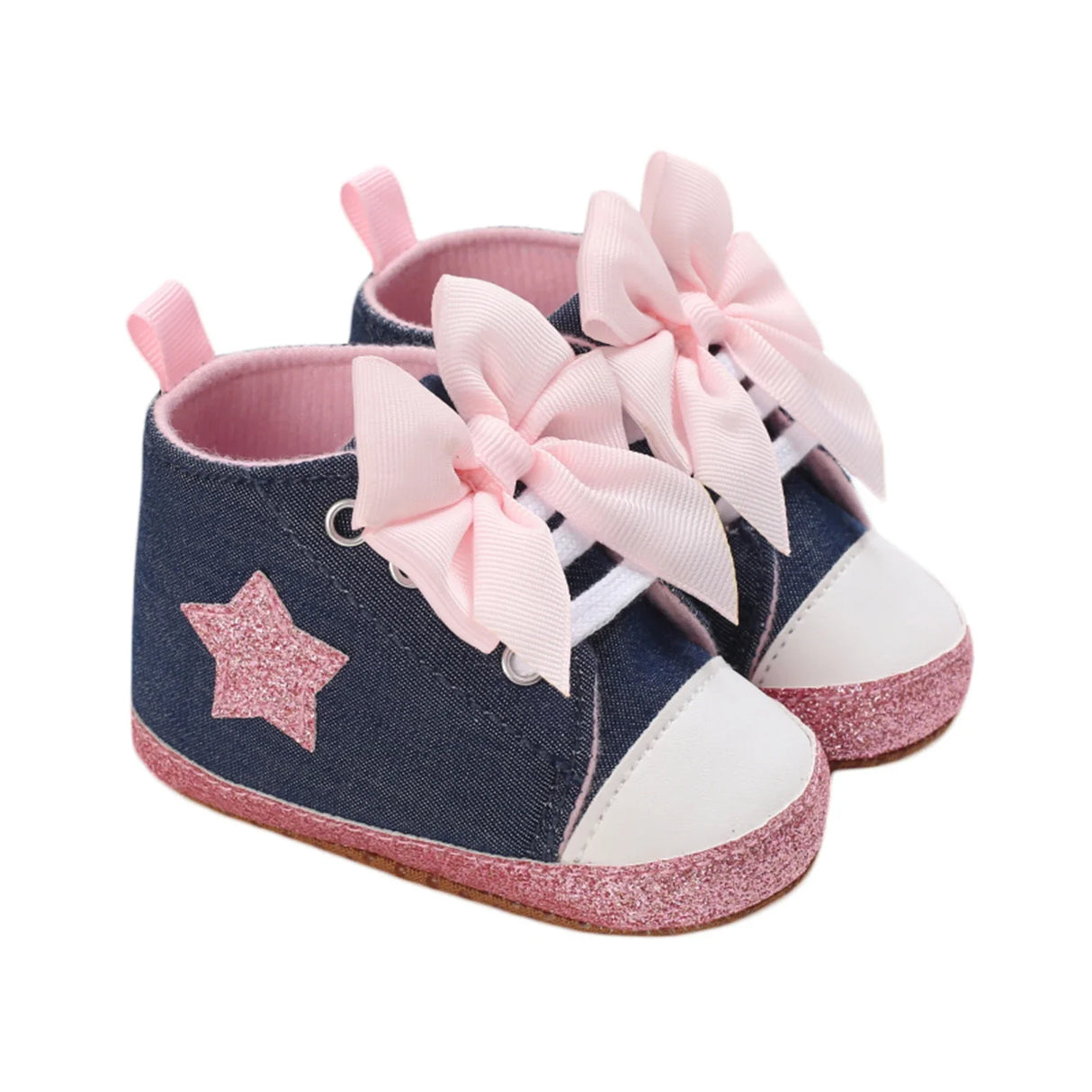 Lioraitiin 0-12M Newborn Baby Girl Boys Shoes Leopard / Star Printed Bowknot Walking Soft-Soled First Walker Shoes