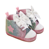 Lioraitiin 0-12M Newborn Baby Girl Boys Shoes Leopard / Star Printed Bowknot Walking Soft-Soled First Walker Shoes