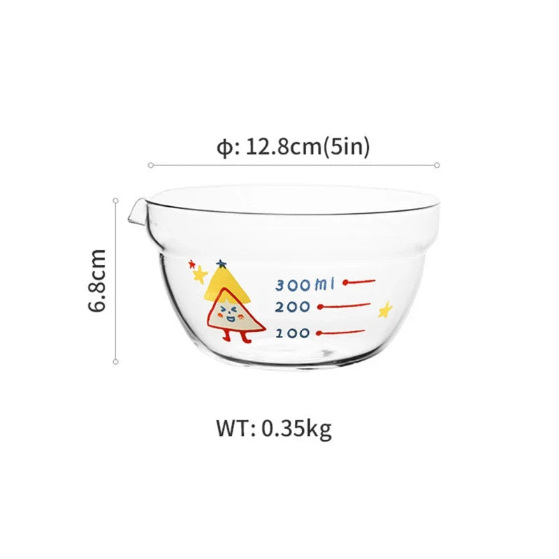 Liquid Measure Cups Glass Measuring Cup Kitchen Mixing Bowl with Spout Scale Glass Bakeware Cartoon Batter Bowl for Baking