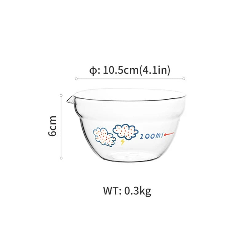 Liquid Measure Cups Glass Measuring Cup Kitchen Mixing Bowl with Spout Scale Glass Bakeware Cartoon Batter Bowl for Baking