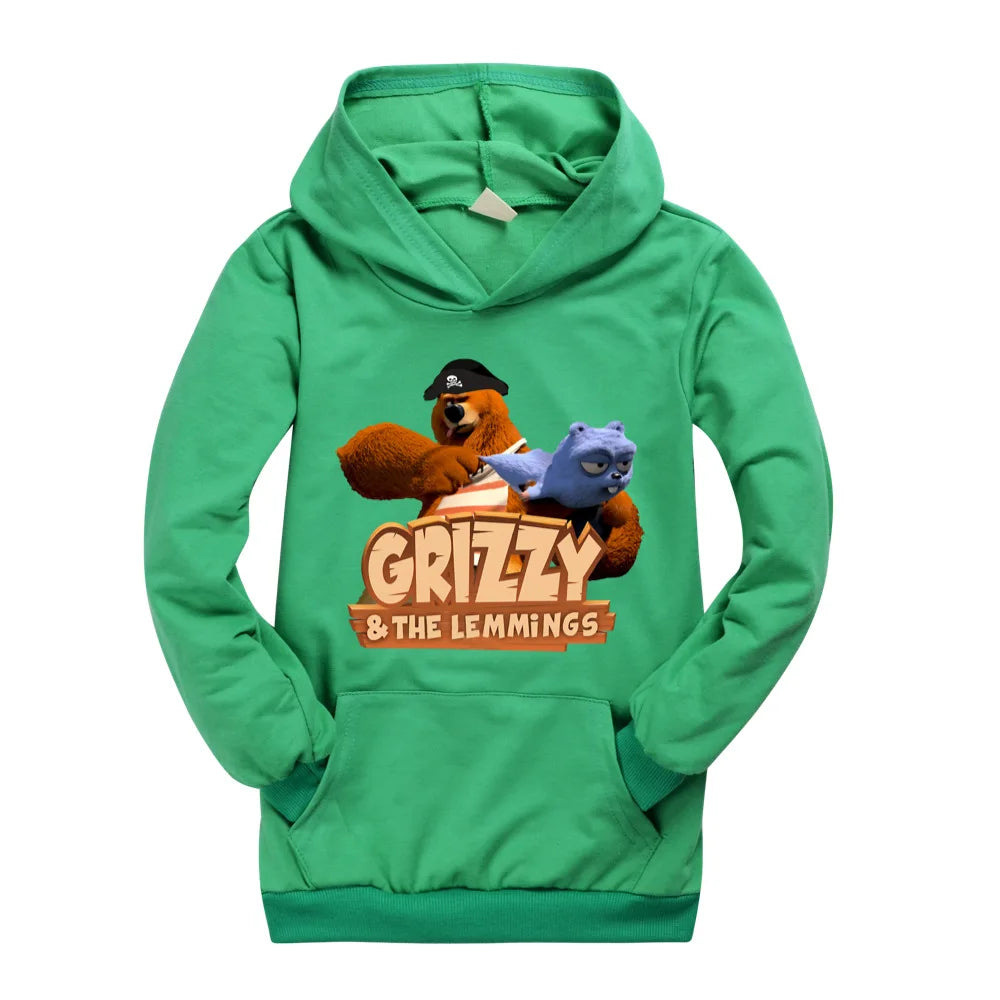 Little Baby Kids Tshirt Hoodie Grizzy and The Lemmings Boys Hooded Top Fall Clothes for Kids Cotton Cute Sweatshirt Child Shirt